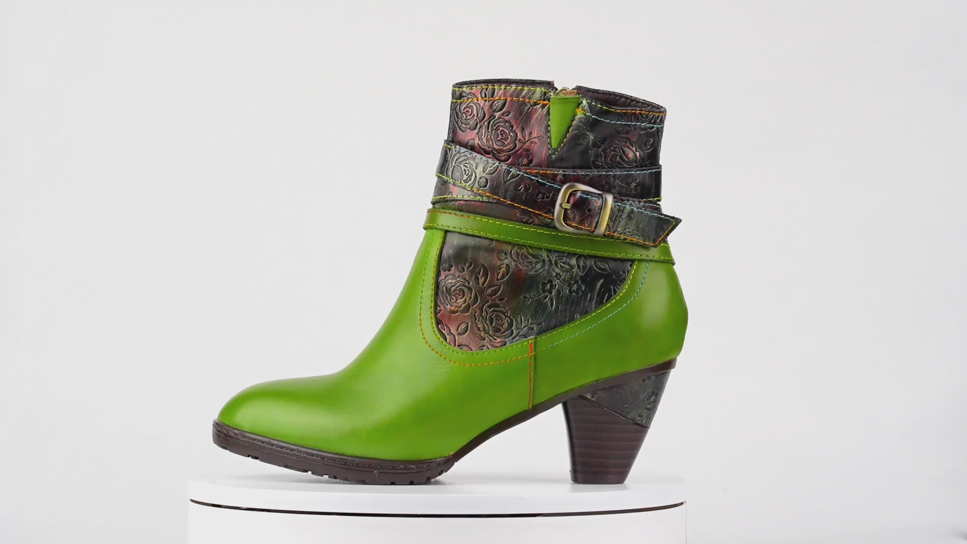 Handmade Floral Embossed Ankle Boots