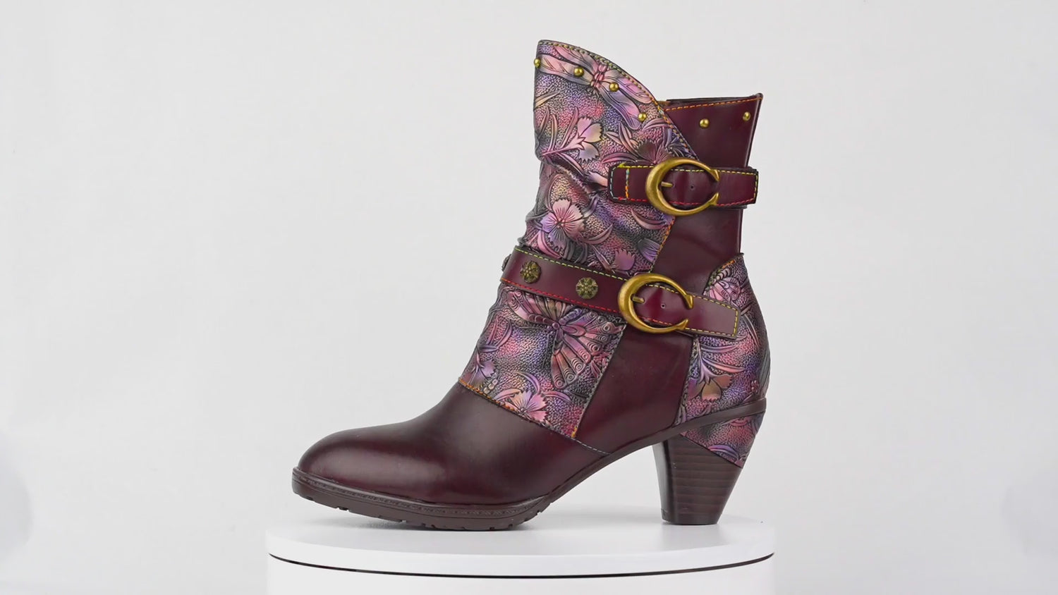 Retro Painted Genuine Leather Clasp Ankle Boots