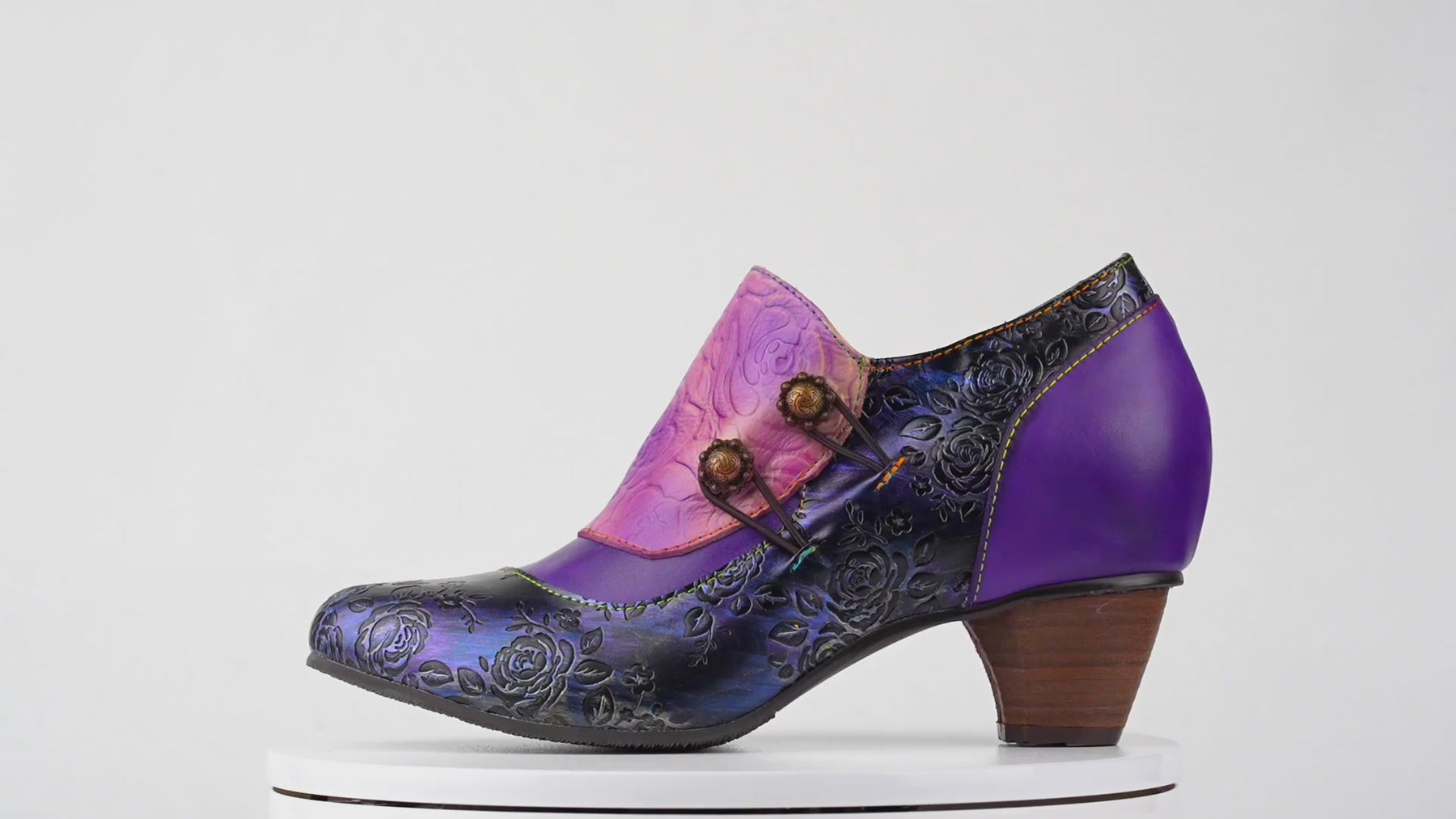 Hand Embossed Leather Low Heel Pumps