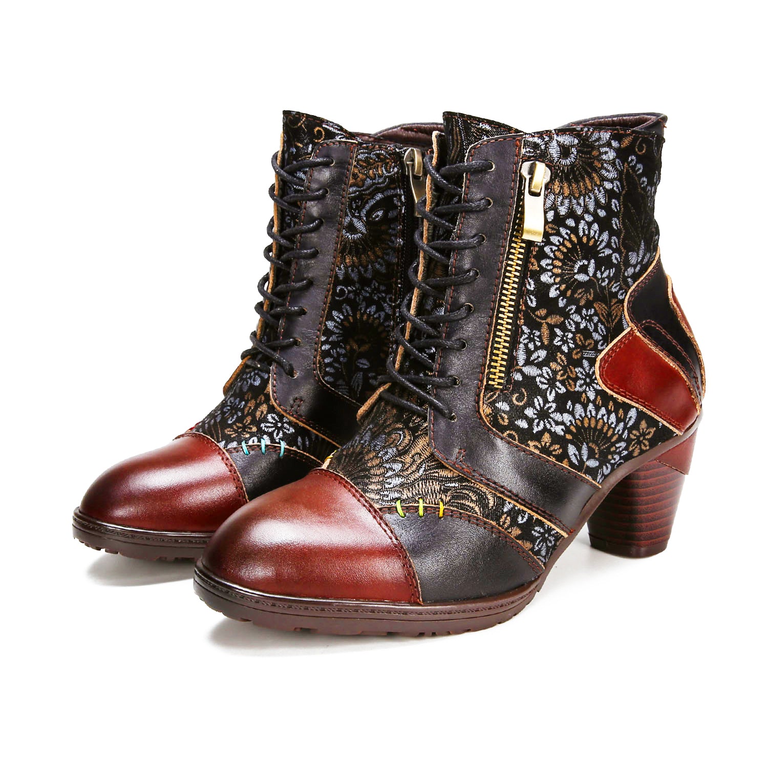 Retro Handmade Leather Patchwork Ankle Boots