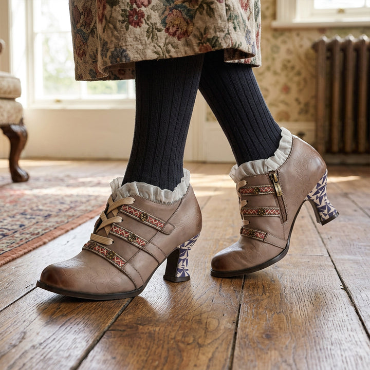 Vintage Boho Lace-Up Pumps