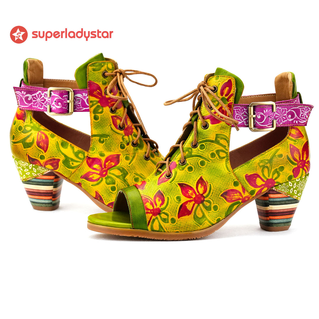 Hand-Painted Leather Stitched Cute Sandals
