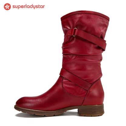 Retro Handmade Creased Leather Boots