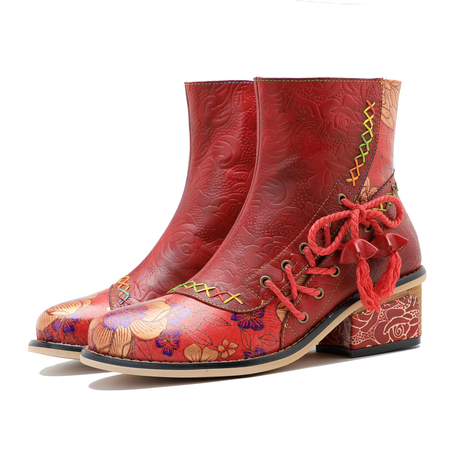 Retro Leder Patchwork Casual Comfort Booties