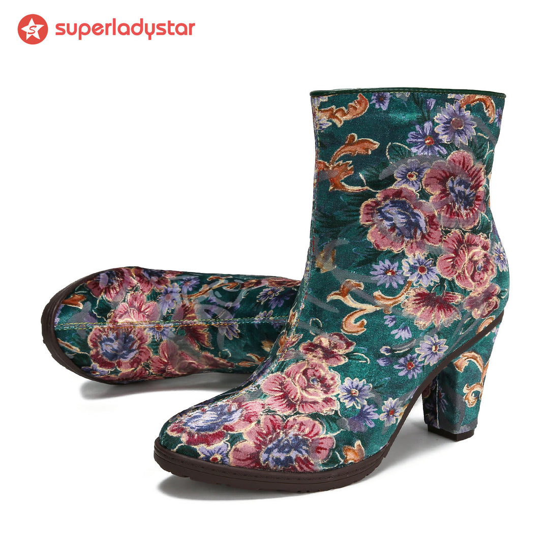 Retro Colorful Floral Comfortable Ankle Boots