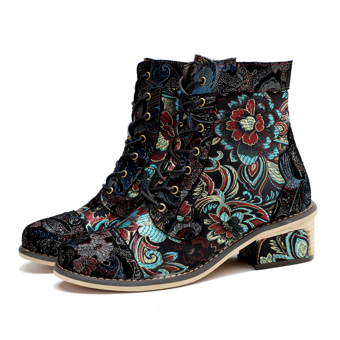 Botas florales impresionantes hechas a mano vintage