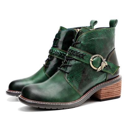 Botas de salto baixo de estilo casual retro