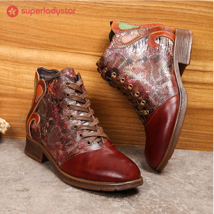 Handmade Leather Colorful Comfy Flat Ankle Boots