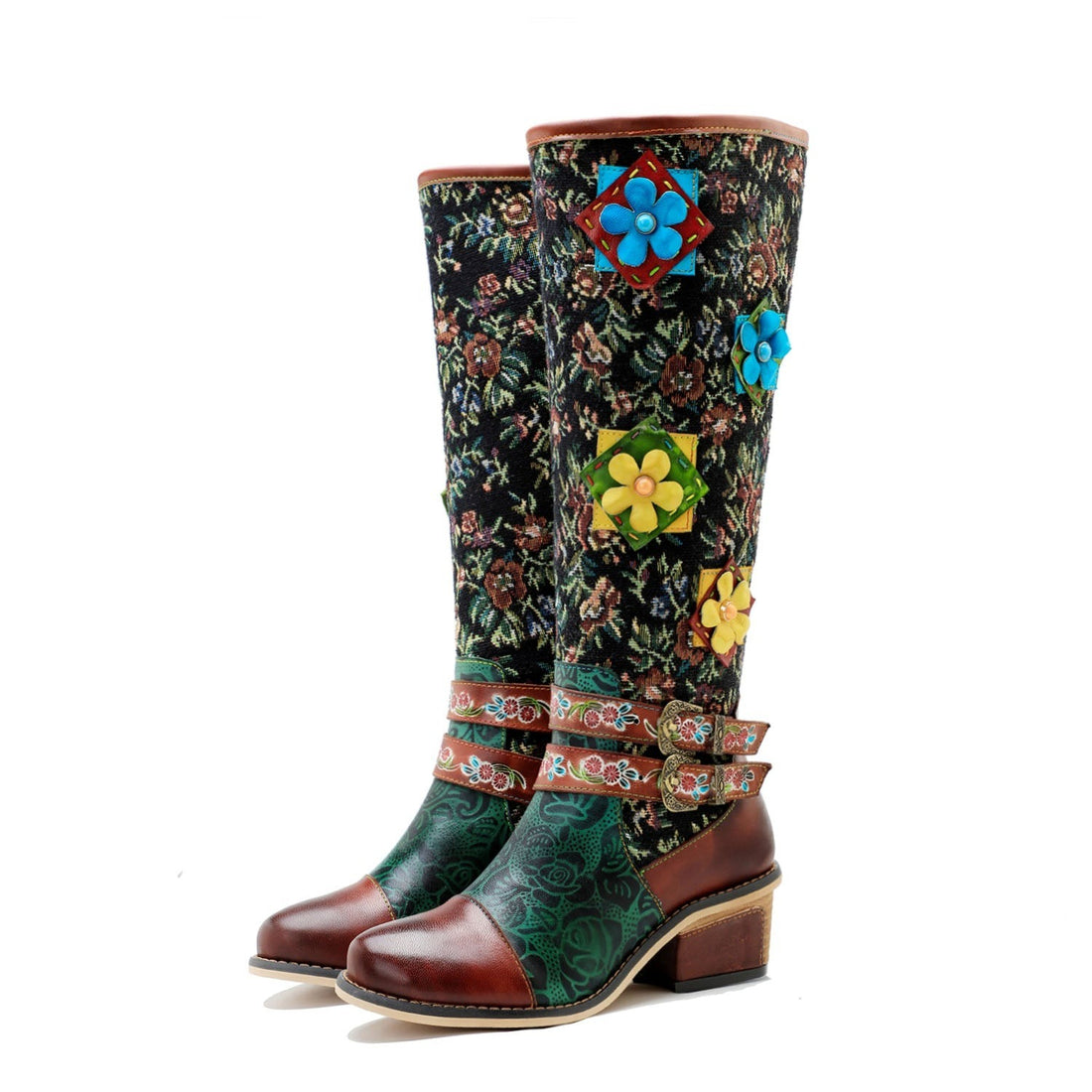 Botas florales impresionantes hechas a mano vintage