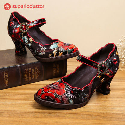 Retro Handmade Embroidered Pumps