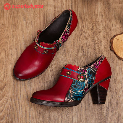 Handmade Retro Red Leather Pumps