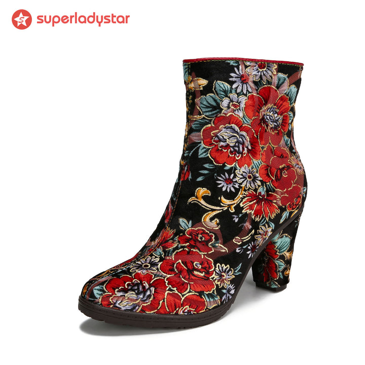 Retro Colorful Floral Comfortable Ankle Boots