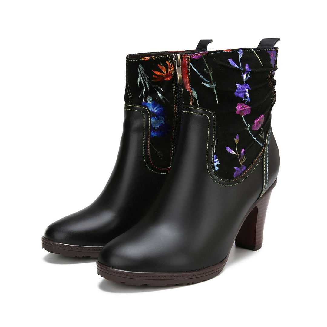Hand Painted Leather Patchwork Ankle Boots