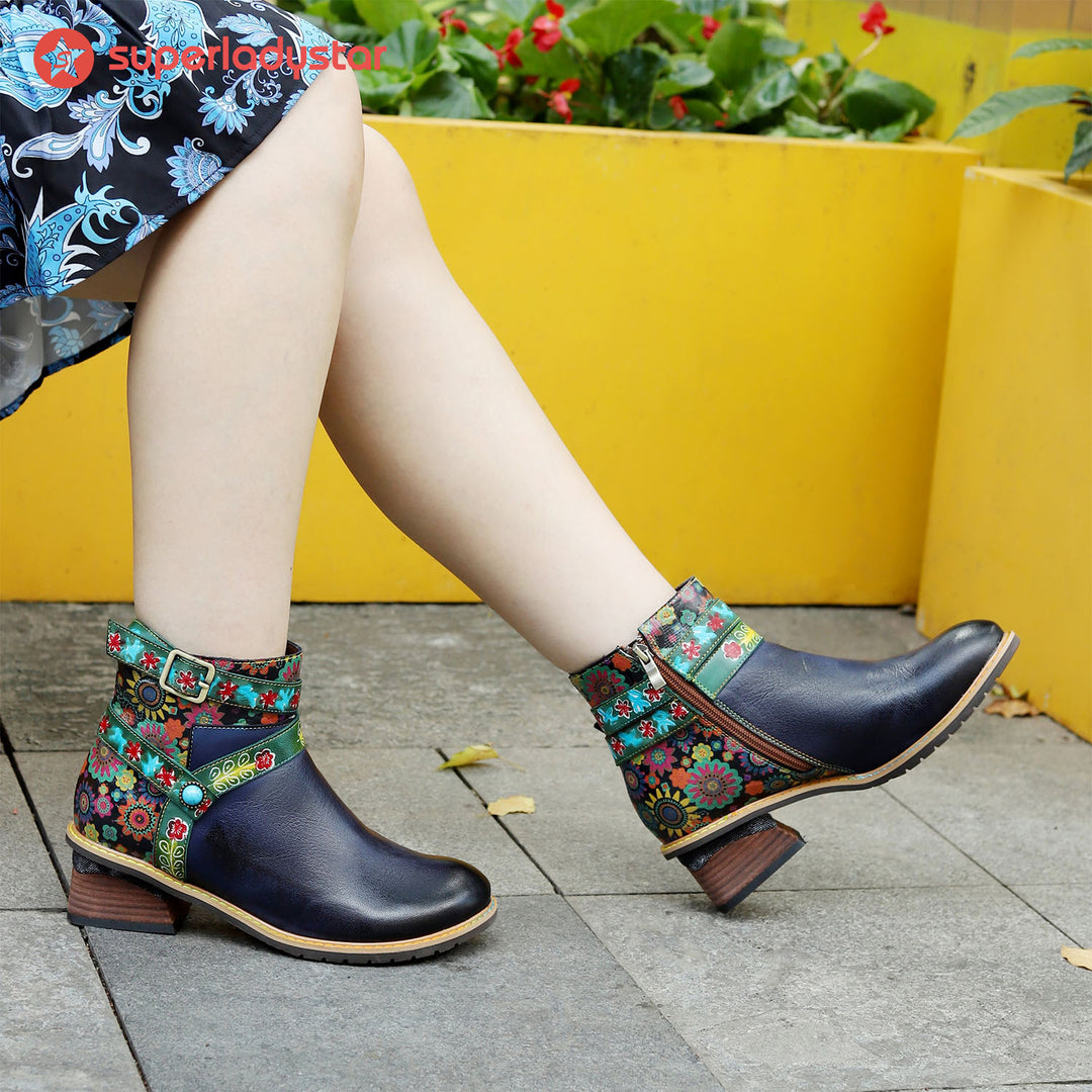 Retro Casual Style Strap Low Heel Ankle Boots