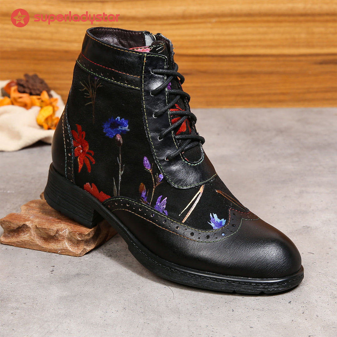 Handmade Leather Embossed Comfy Ankle Boots
