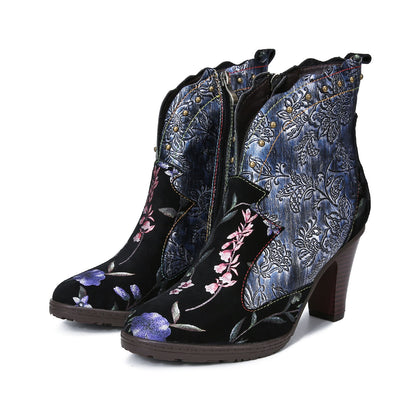 Hand Painted Leather High Heel Boots