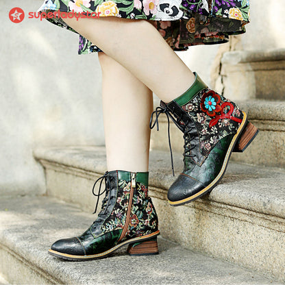 Vintage Handmade Stunning Floral Ankle Boots