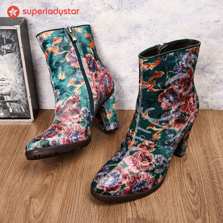 Retro Colorful Floral Comfortable Ankle Boots