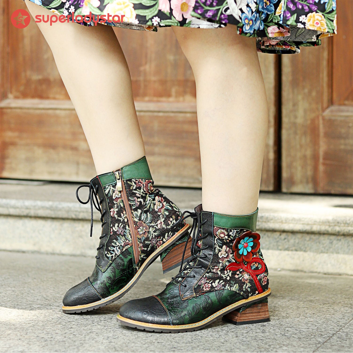 Vintage Handmade Stunning Floral Ankle Boots