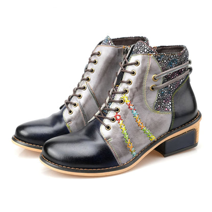 Retro Leder Patchwork Casual Comfort Knöchelstiefel