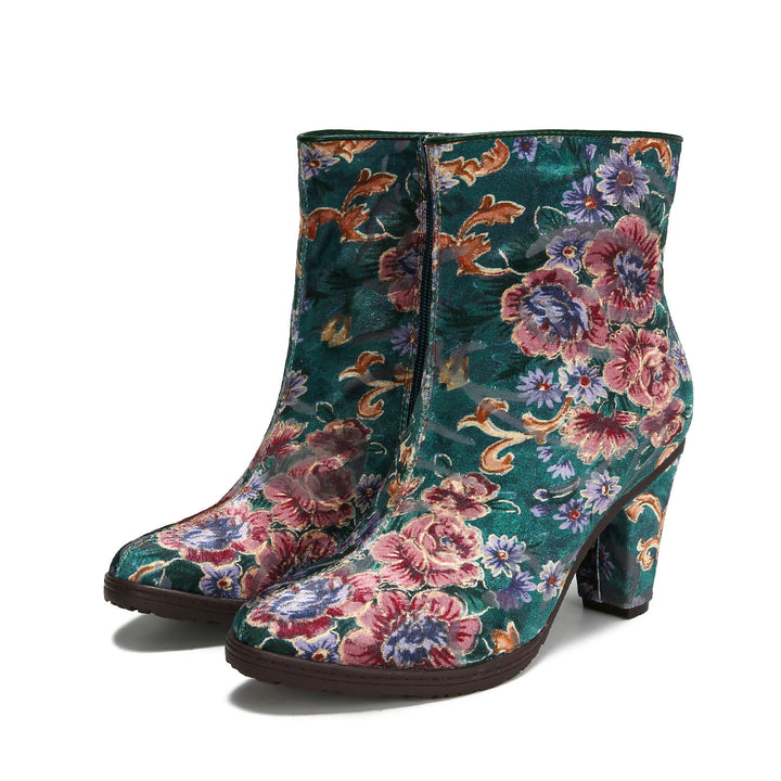 Retro Colorful Floral Comfortable Ankle Boots