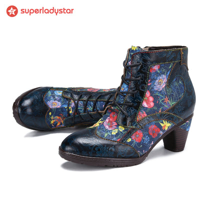 Retro Handmade Leather Patchwork Ankle Boots