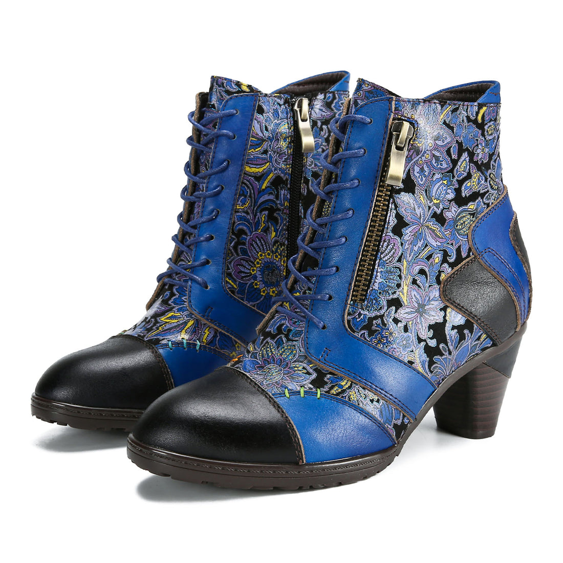 Retro Handmade Leather Patchwork Ankle Boots