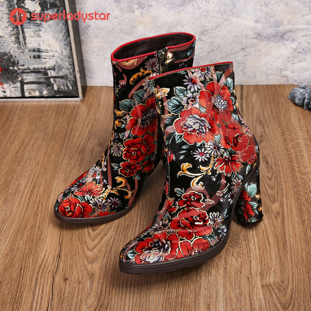 Retro Colorful Floral Comfortable Ankle Boots
