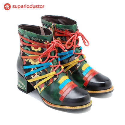 Bottes de cheville de patchwork colorée artisanale vintage