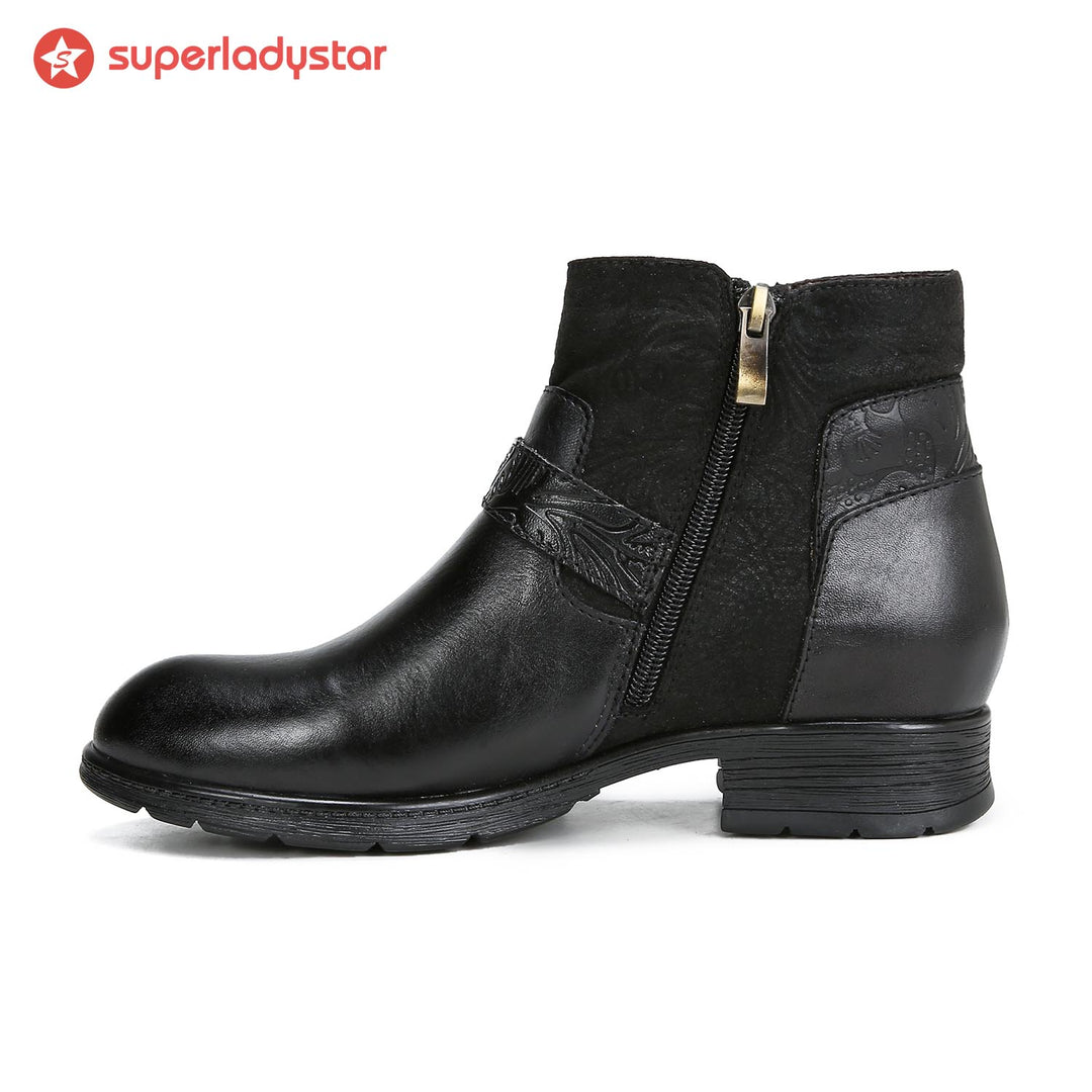 Handmade Leather Embossed Comfy Ankle Boots