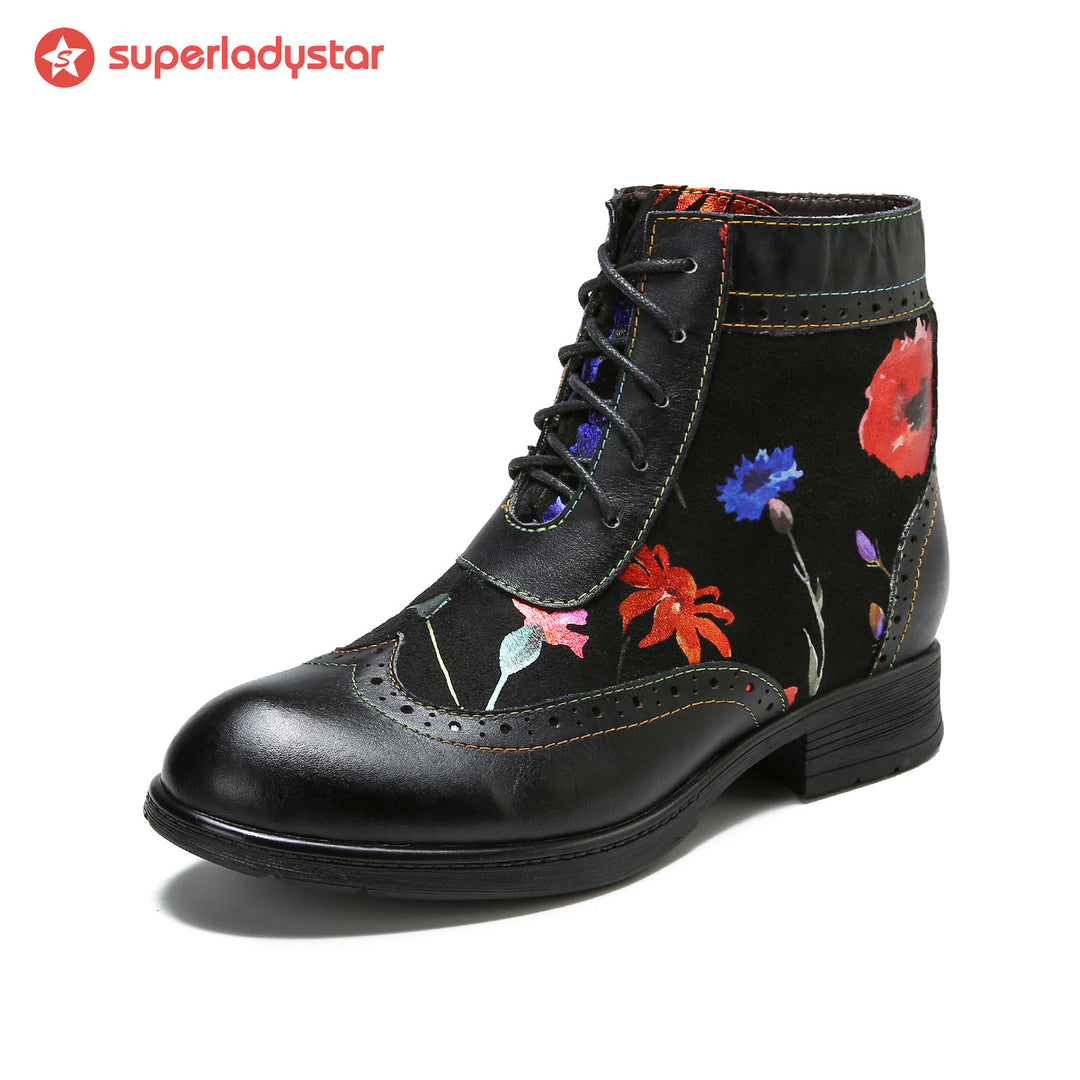 Handmade Leather Embossed Comfy Ankle Boots