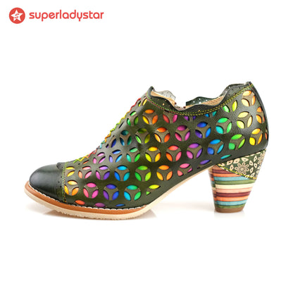 Retro Colorful Hollow and Comfortable Pumps