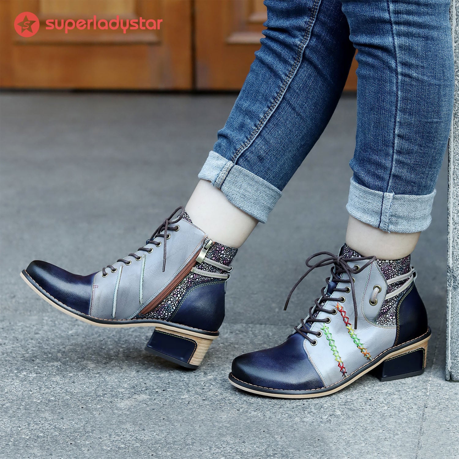 Retro Leder Patchwork Casual Comfort Knöchelstiefel