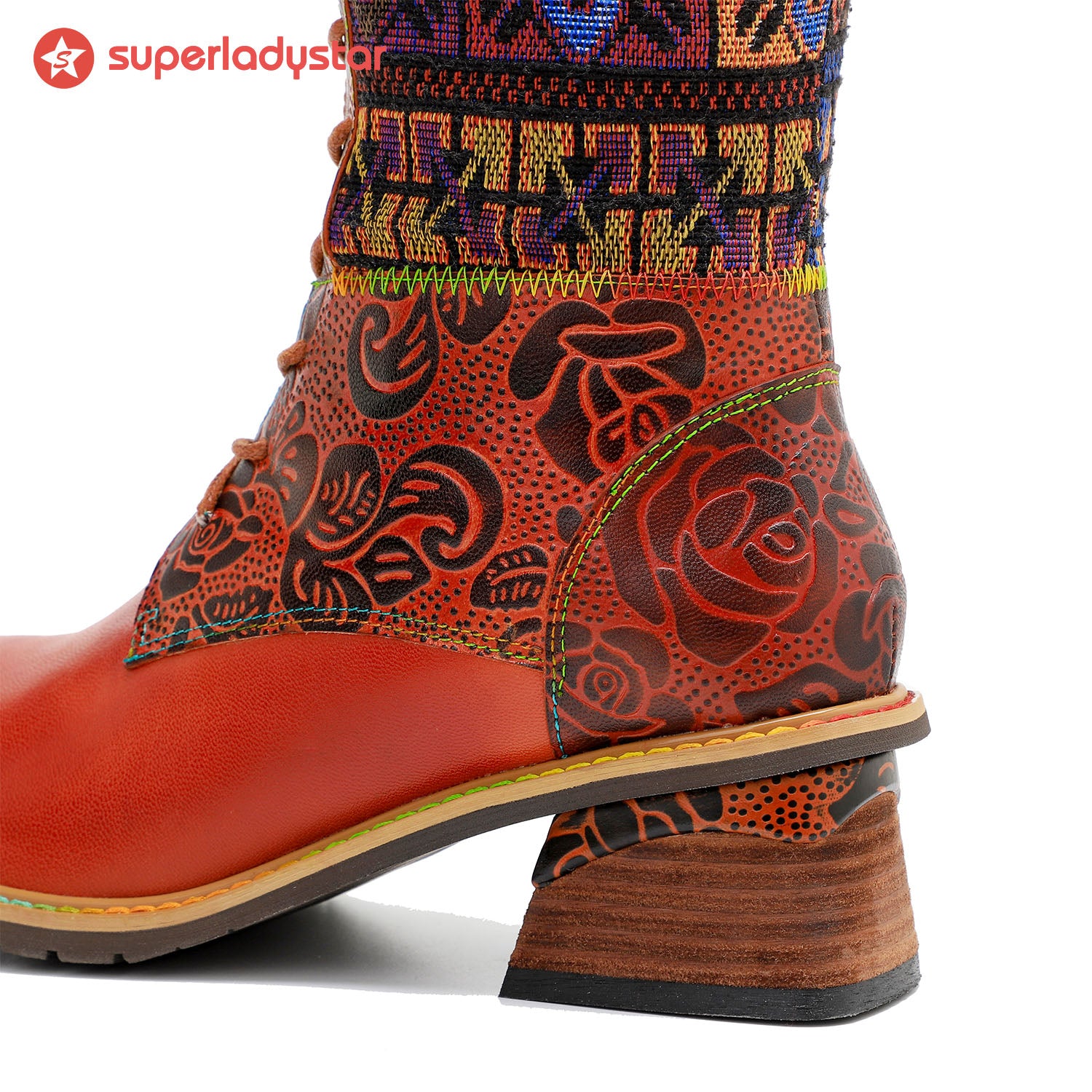 Vintage Bohemian Leather Splicing Pattern Boots