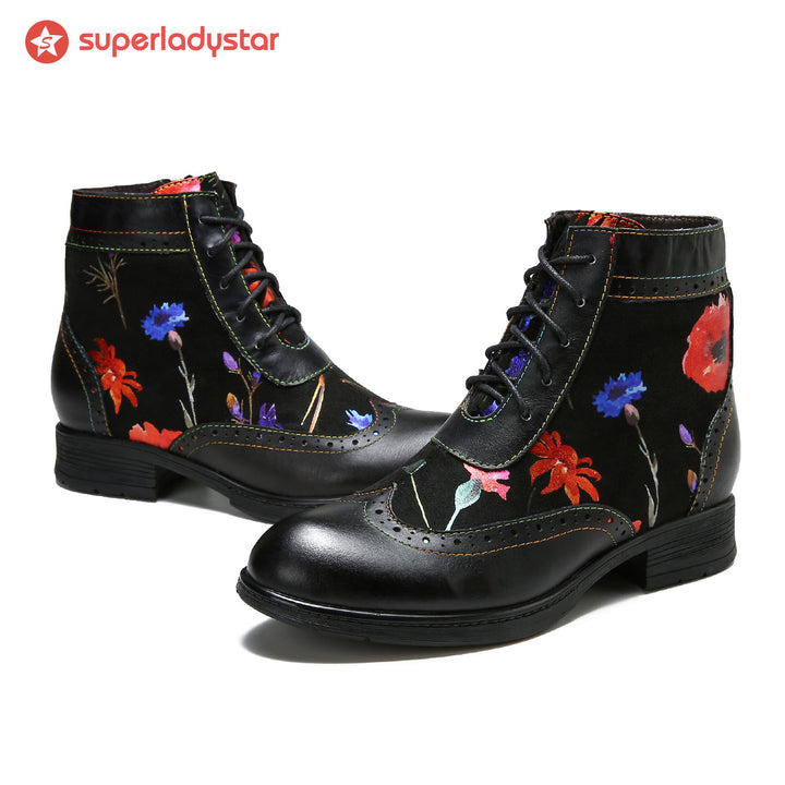 Handmade Leather Embossed Comfy Ankle Boots