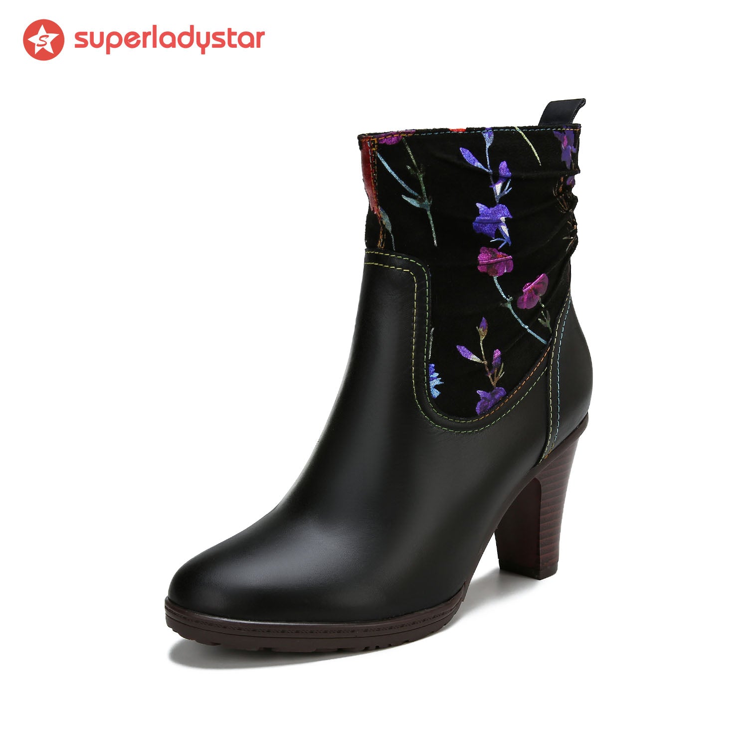 Hand Painted Leather Patchwork Ankle Boots