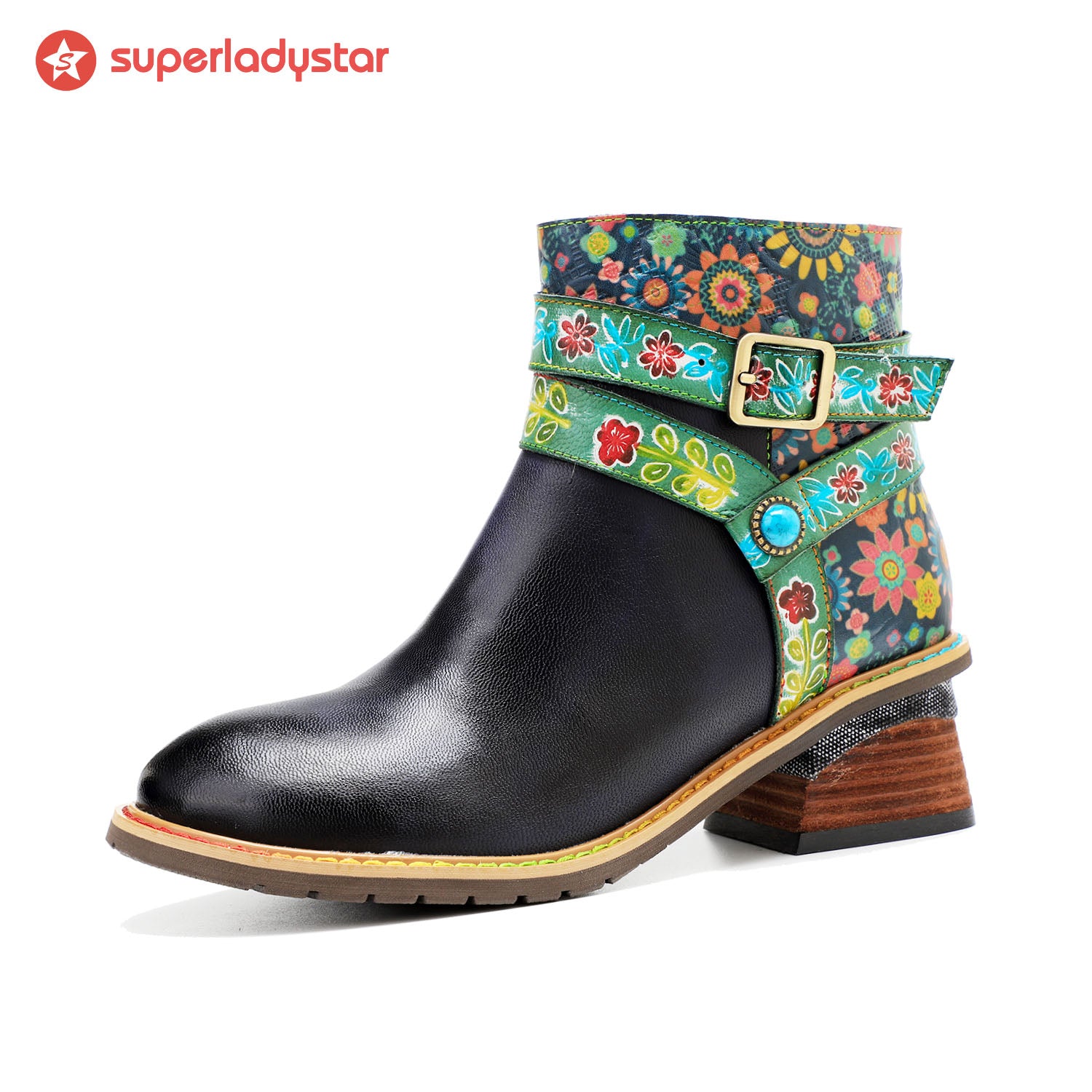 Botas de tobillo de tacón de tacón de estilo retro casual