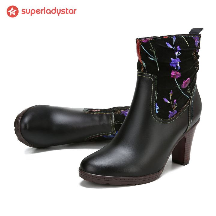 Hand Painted Leather Patchwork Ankle Boots