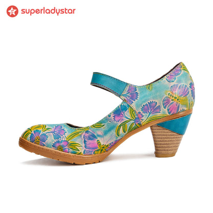 Vintage Hand-Painted Artistic Refreshing High Heels