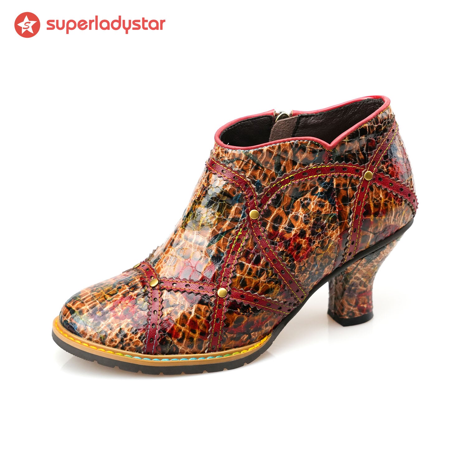 Colorful Handmade Low Heel Booties