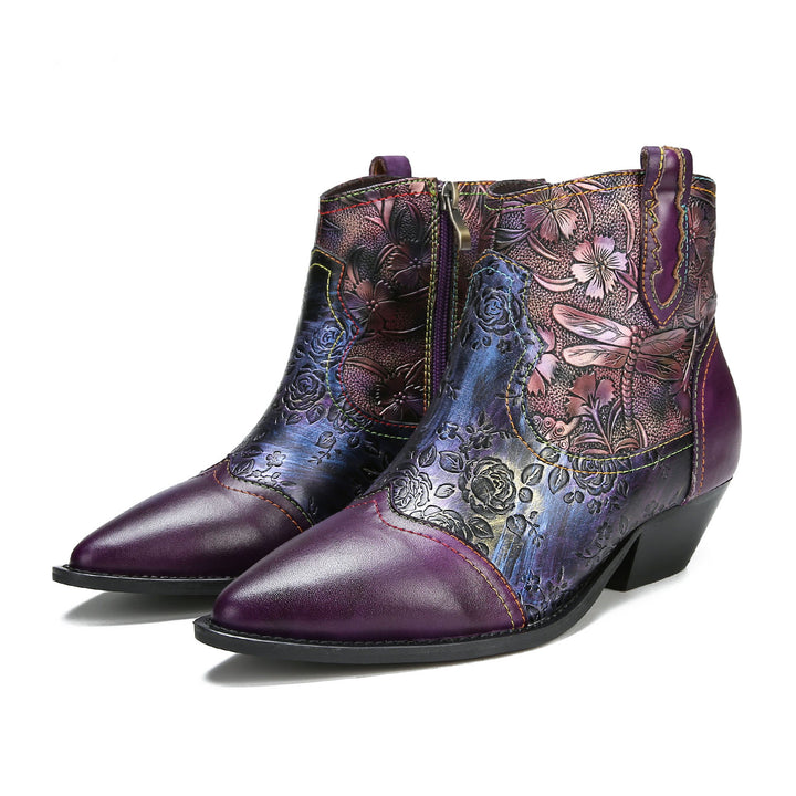Vintage Handmade Embossed Dragonfly Ankle Boots
