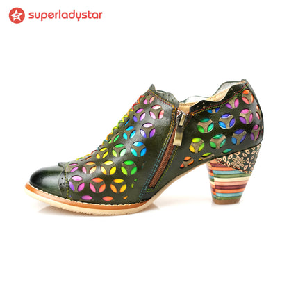 Retro Colorful Hollow and Comfortable Pumps