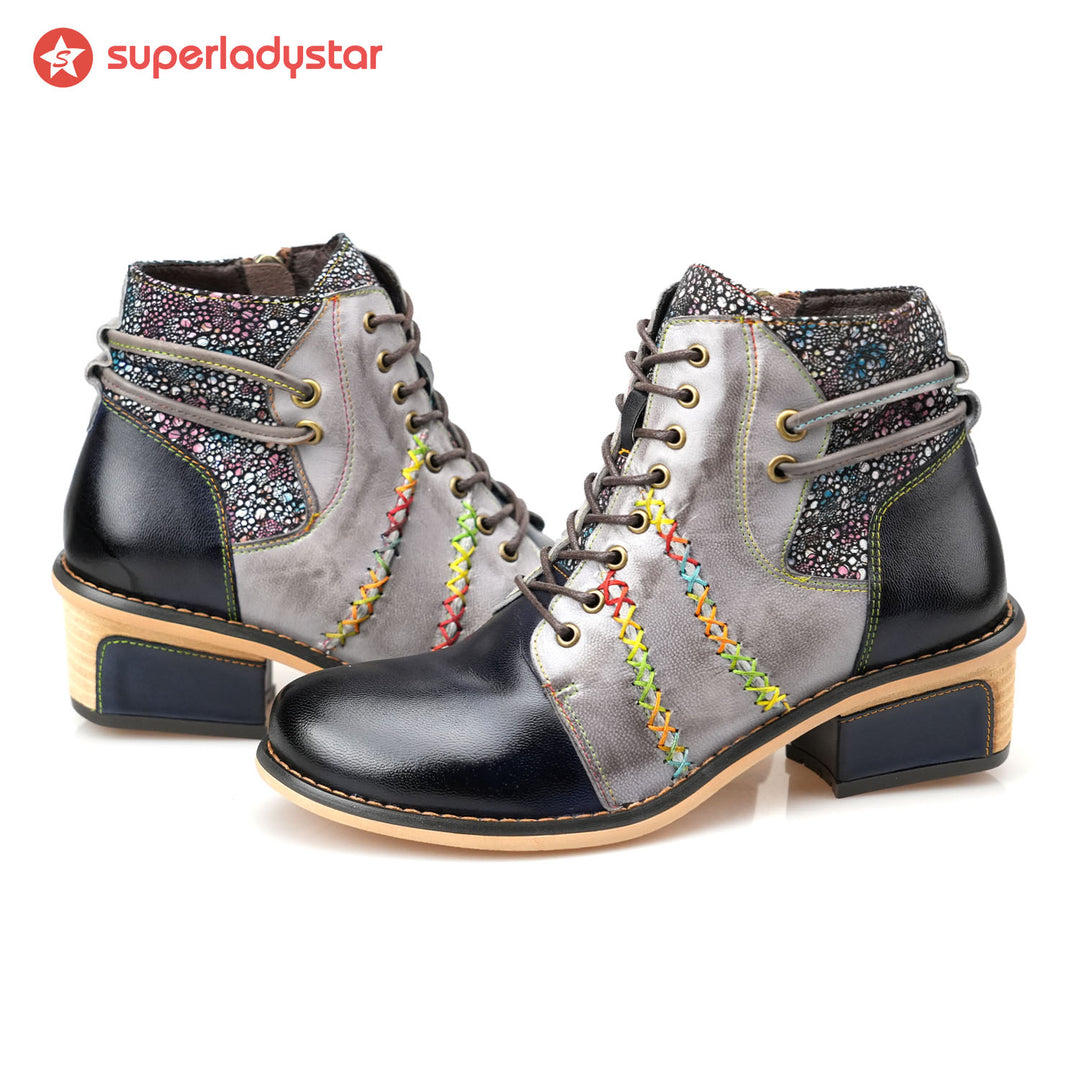 Retro Leather Patchwork Casual Comfort Ankle Boots