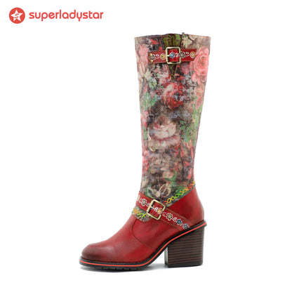 Botas florales hechas a mano estampadas a mano