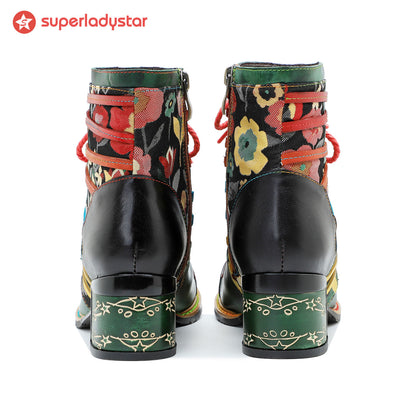 Bottes de cheville de patchwork colorée artisanale vintage