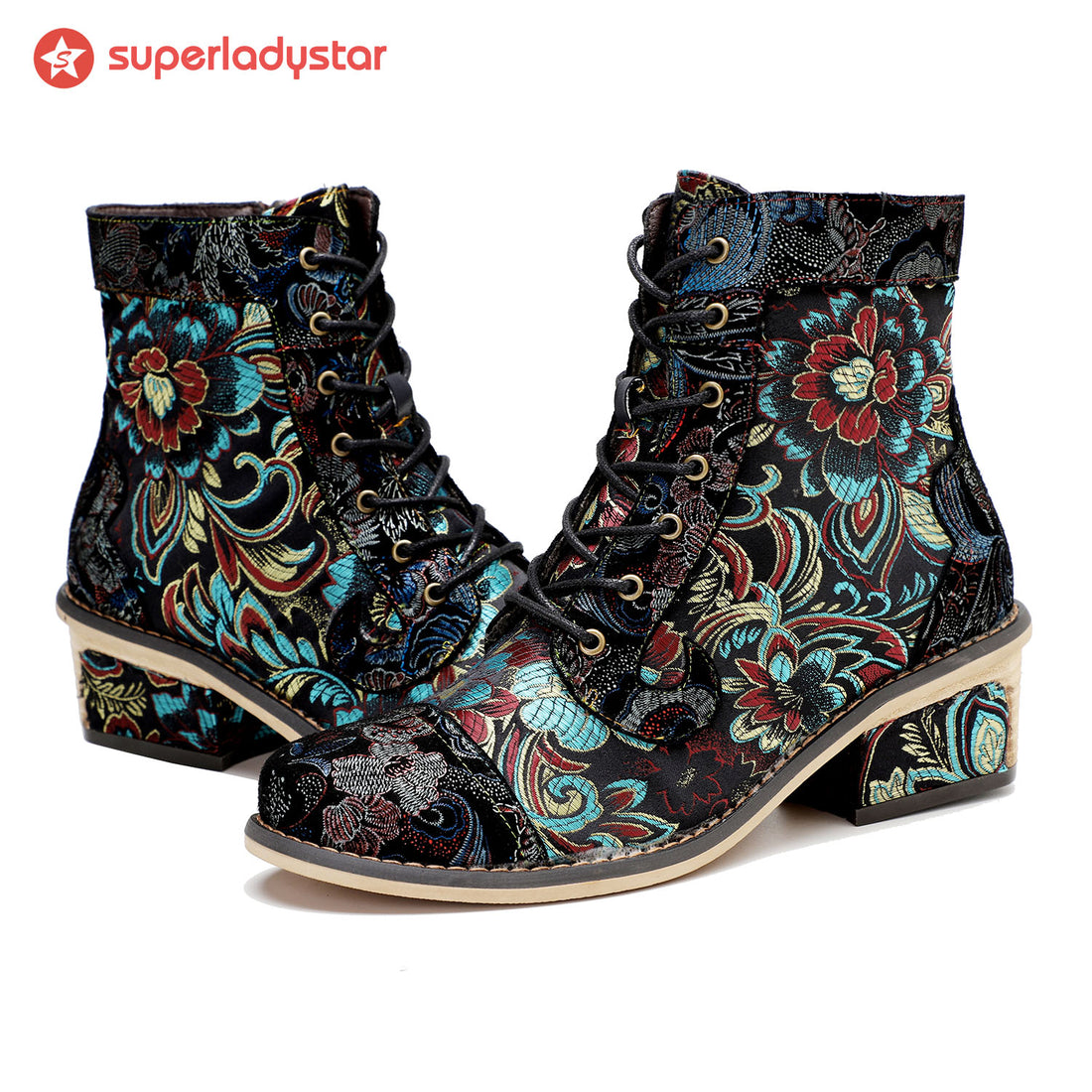 Botas florales impresionantes hechas a mano vintage