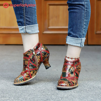 Colorful Handmade Low Heel Booties