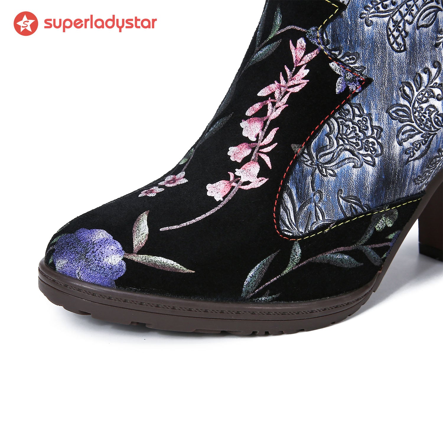 Hand Painted Leather High Heel Boots