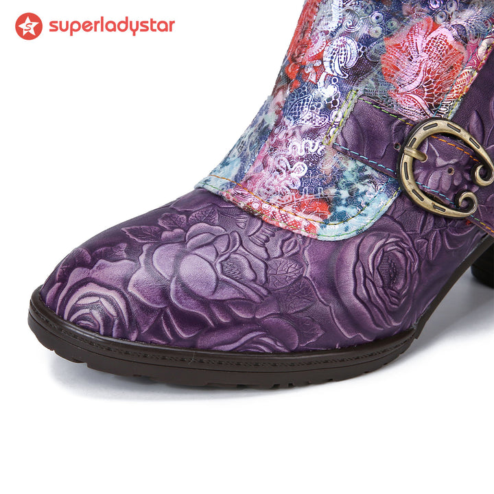 Retro Handmade Blossom Furry Ankle Boots