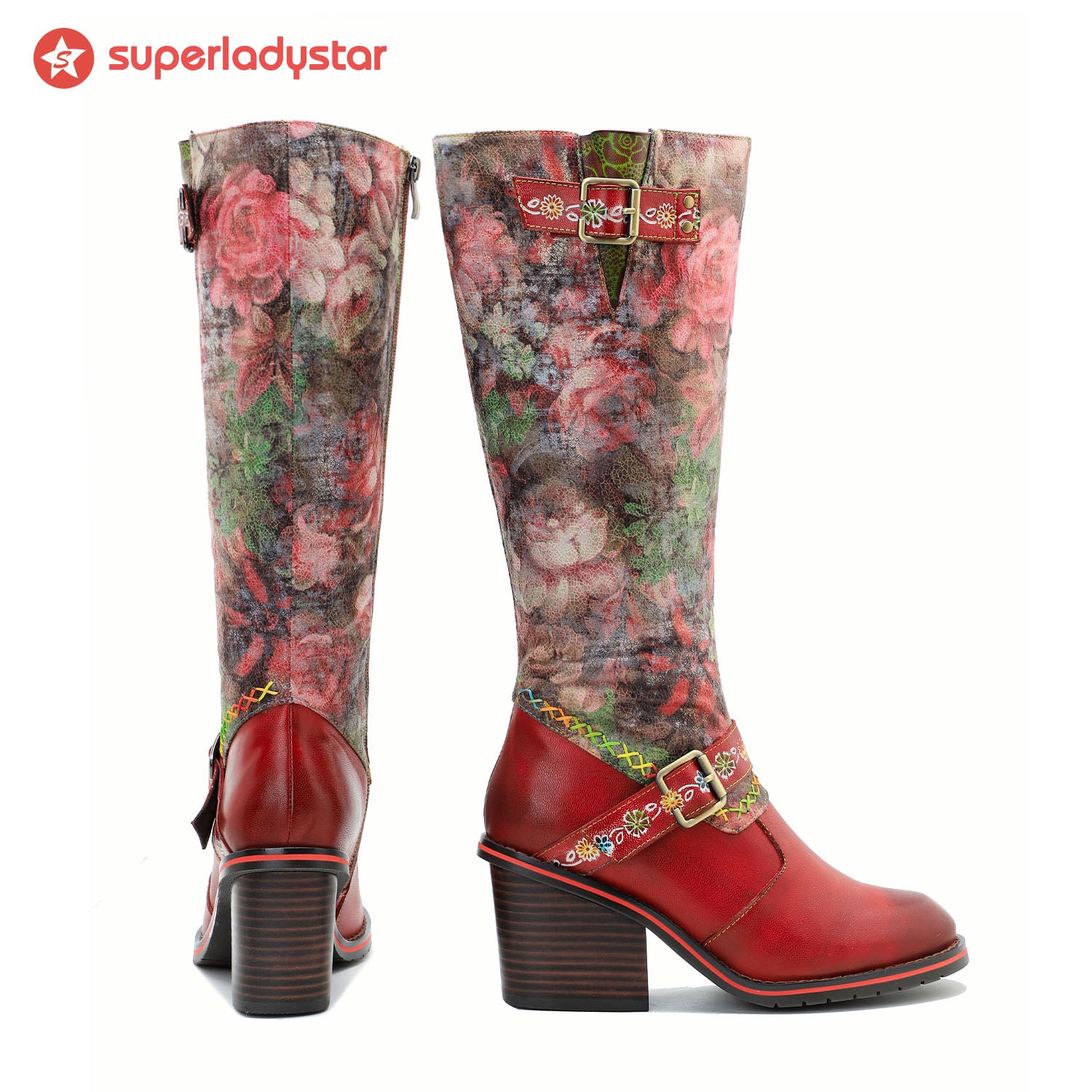 Botas florales hechas a mano estampadas a mano